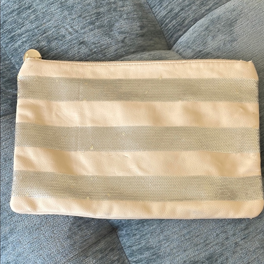 Deux Lux Beige and Gray Striped Clutch